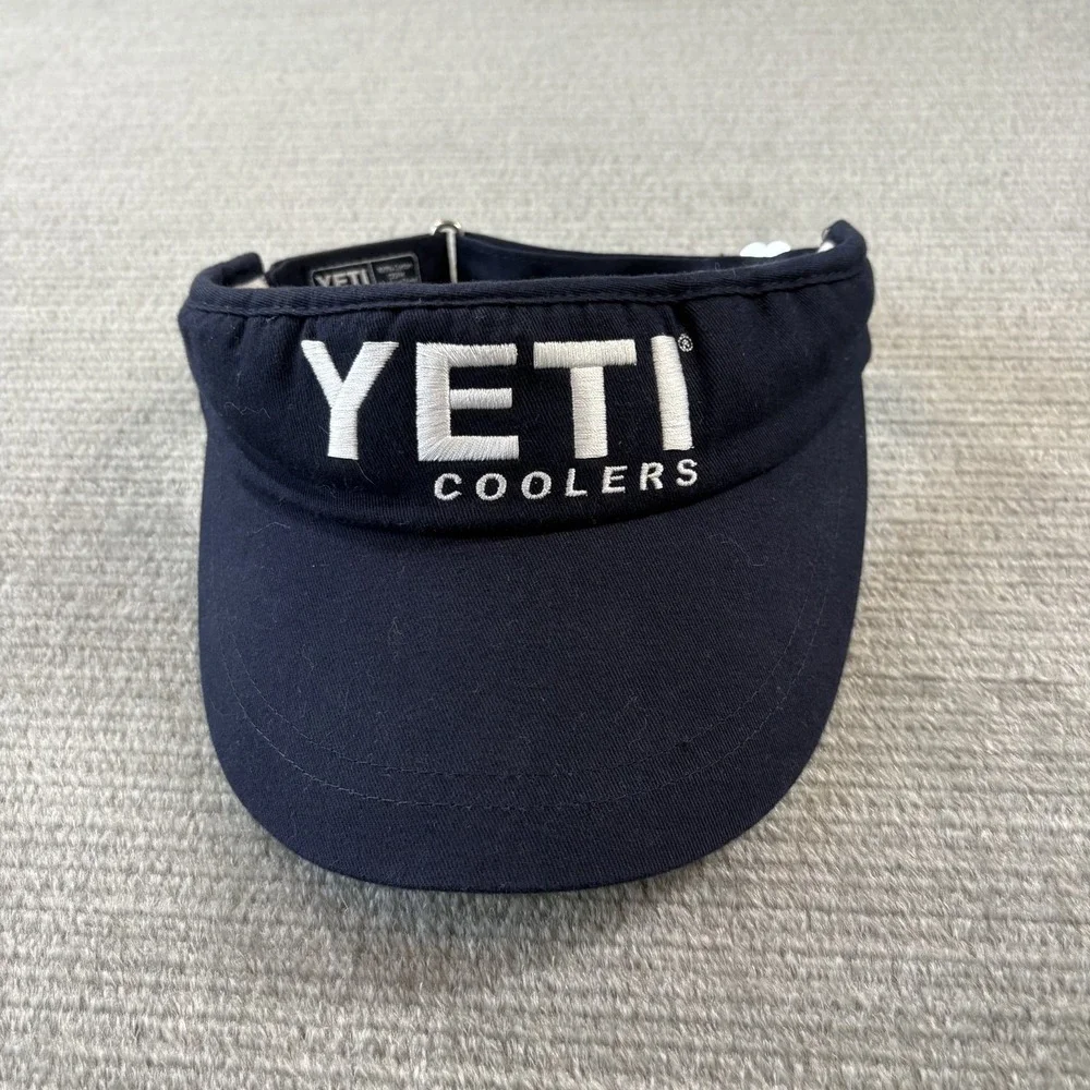 YETI Coolers Visor Men OS Navy Blue Embroidered Logo Adjustable Cotton Hat